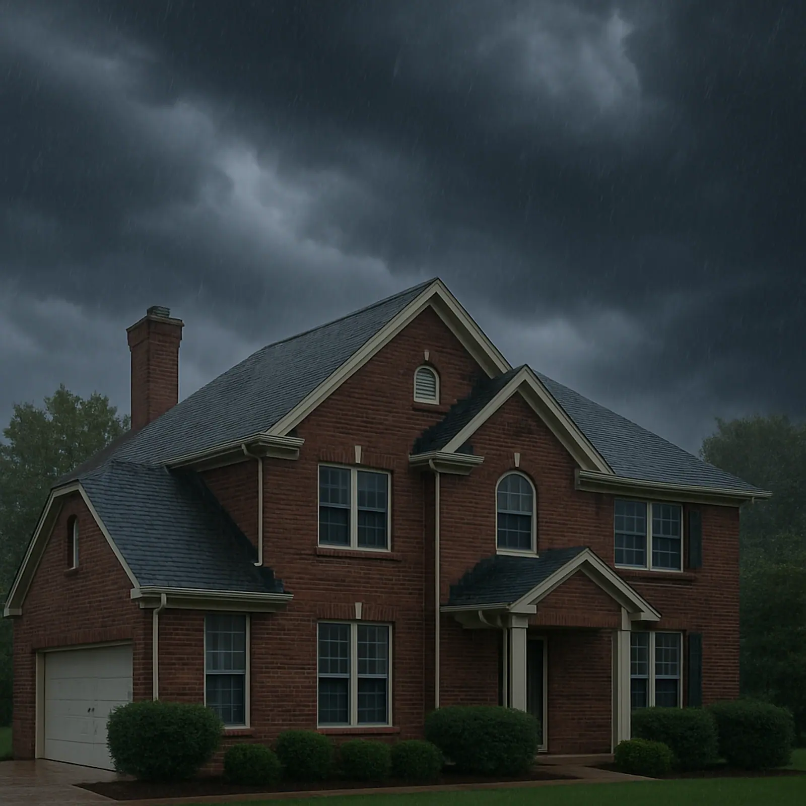 Storm clouds gathering over a suburban Ohio neighborhood