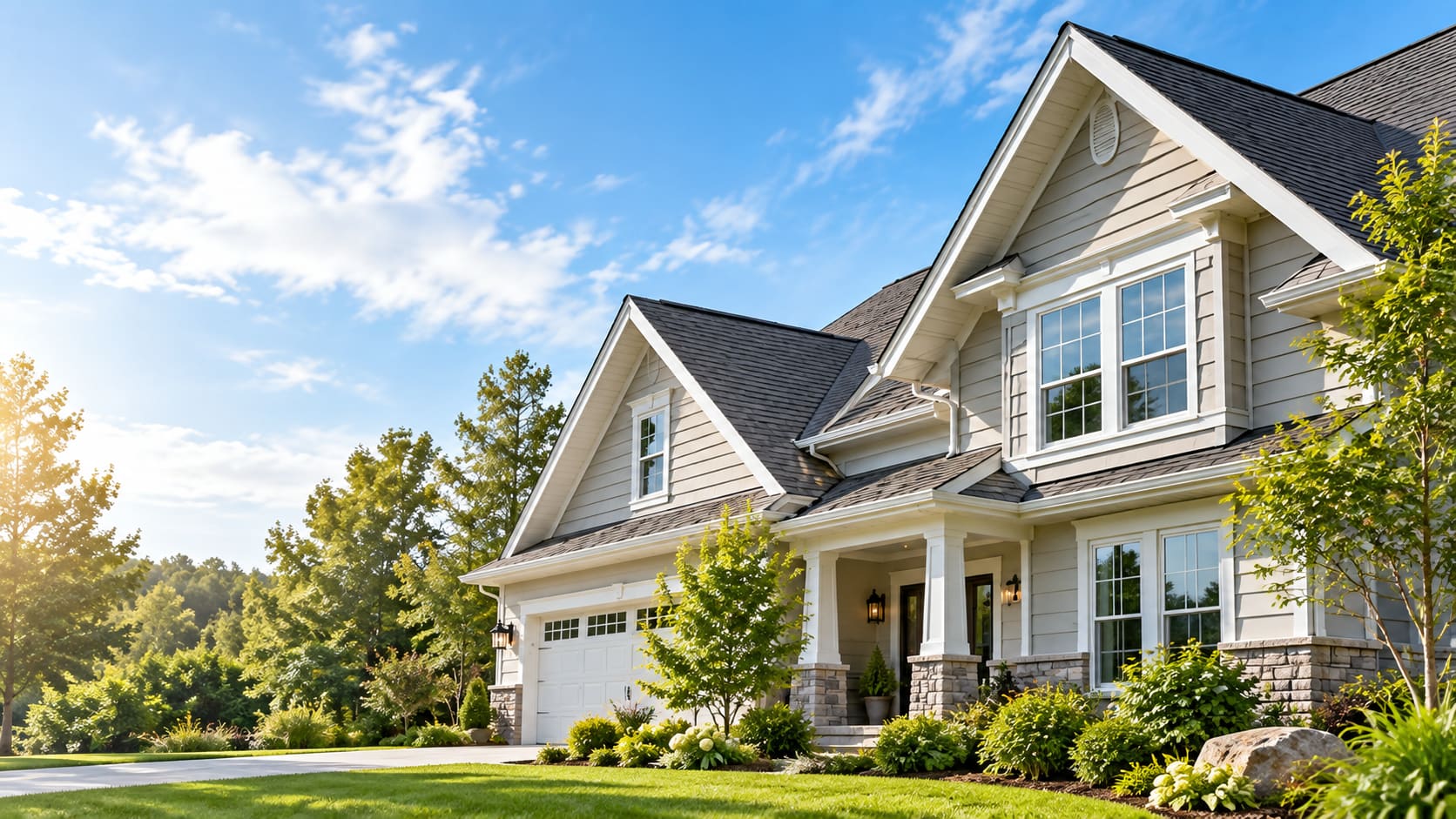 A craftsman-style home with a new architectural shingle roof in daylight